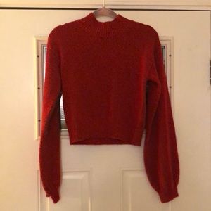 Red Crop Top Turtleneck Sweater